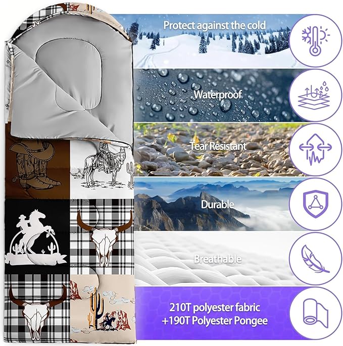 Sleeping Bags for Adults and Kids3D Printing Camping Sleeping Bag for Girls Boys Lightweight Waterproof Cold/Warm 3-SeasonOutdoor Travel with Compression Bags