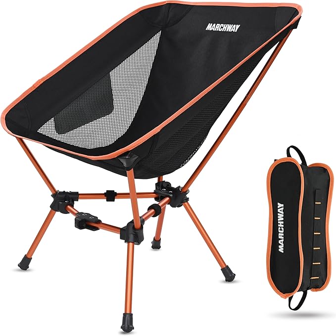 MARCHWAY Lightweight Folding Camping Chair Portable Foldable Compact for Outdoor Camp Travel Beach Picnic Festival Hiking Backpacking Supports 330Lbs (Orange)