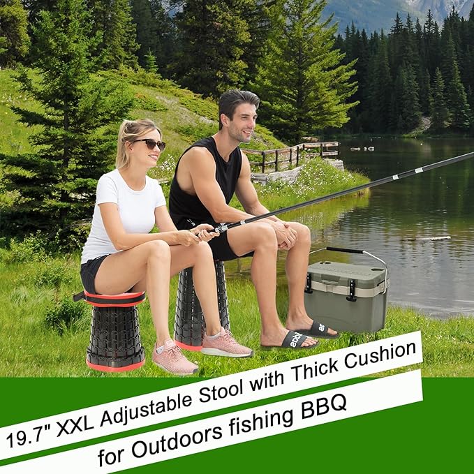 2026 Upgraded XXL Collapsible Stool with Thick Cushion19.7H-11.8D Telescoping Folding Stool for Adults More Sturdy Camping Stools with Load Capacity 1000lbs for OutdoorGardenFishingHiking