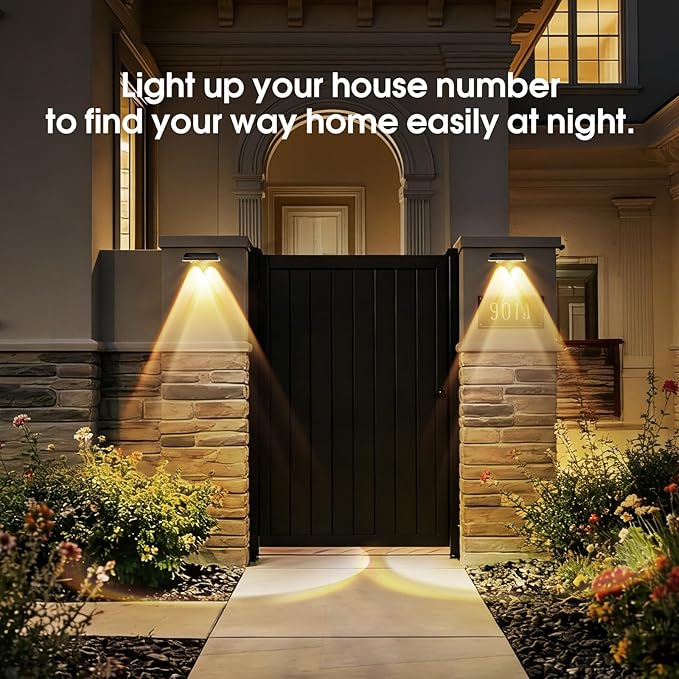 Solar Fence Lights Outdoor 3 Modes Warm/Neutral/Cool White Fence Lights Solar Powered for Outside IP65 Waterproof 60 Lumens Solar Light for Step Pathway Garden Deck Stairs - 8 Pack
