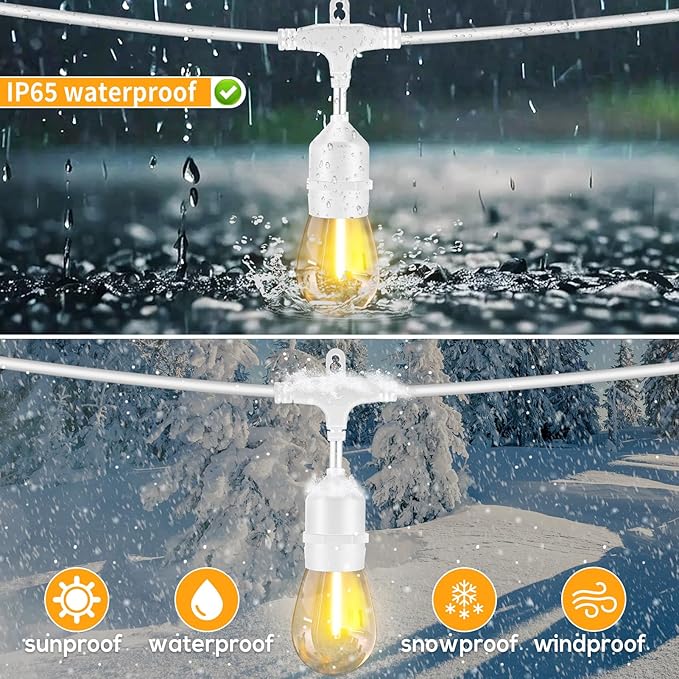 SUFEIMAS 100FT White Outdoor String LightsIP65 Waterproof 30+2 Plastic LED Bulbs 2700K White Patio String Lights for Outside Porch Pergola Backyard Bistro GardenWedding Lights