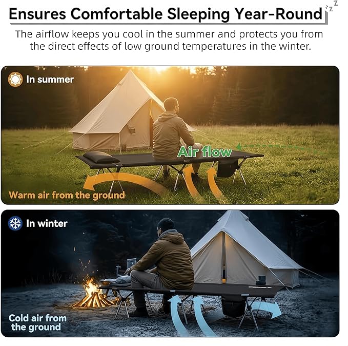 Camping Cot for Adults Height Adjustable Sleeping Cot Supports 300 lbs Lightweight Compact Foldable for Backpacking Hiking Travel Beach Truck &amp Office Nap | Flyernature