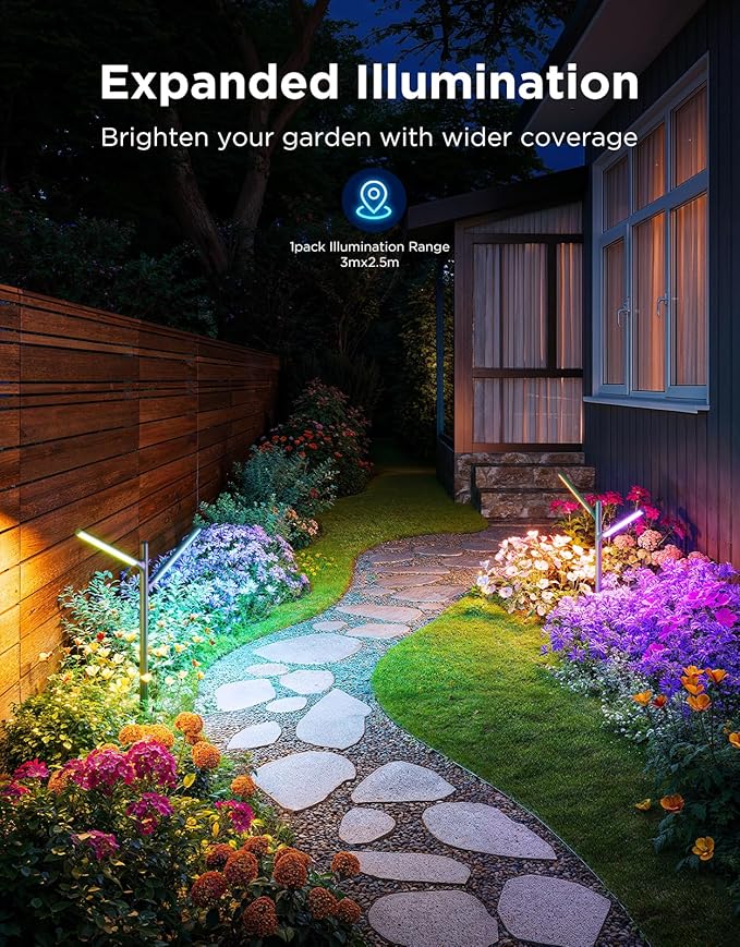 Govee Outdoor Garden Lights 2 Pack RGBWWIC IP66 Waterproof Pathway Lights 16 Million Colors 64 Scenes for Outdoor Decor Patio Landscape Lighting Compatible with Alexa Google Assistant Matter