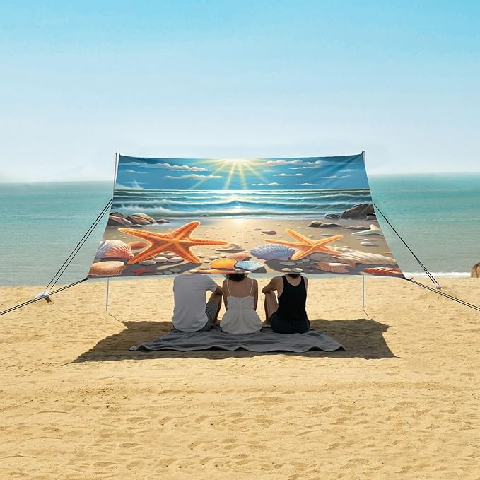 Summer Beach Seashell StarfishCamping Sun Shelters 9.2 x 10.5 FT Beach Canopy Tent Sun Shade with Carrying Bag for Camping Trips Fishing Backyard Fun or Picnics 21340948