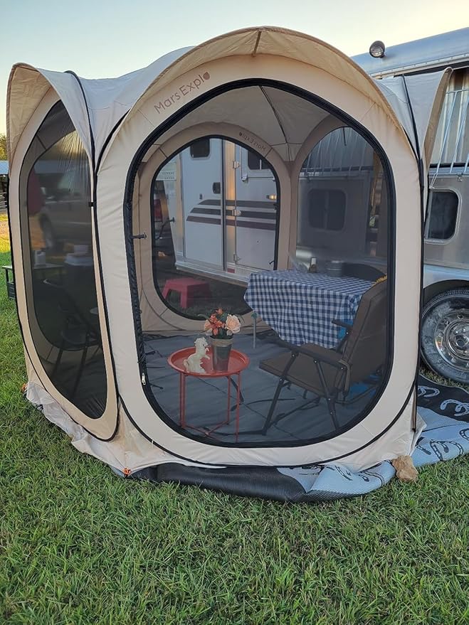 10X10FT Pop-Up Screen House Tent Portable Instant Screen Room Canopy with Mesh Doors and Carry Bag for Patio Backyard Deck Camping Outdoor Pop up Gazebo Popup Canopy Tent Beige