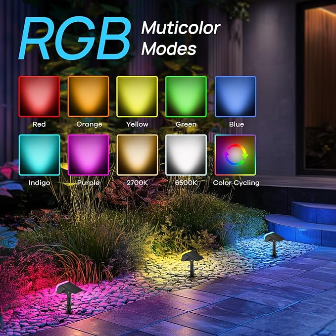 Consciot Solar Spot Lights Outdoor Christmas Color Changing Lights Waterproof 10 Colors Dusk-to-Dawn Landscape Spotlights Outdoor Christmas Decorations for Garden Yard 6 Pack