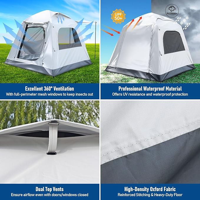 Quick Inflatable Camping Tent 3-4 Person Glamping Outdoor Air Blow Up Tents Easy Set upRainfly &amp Waterproof Inflatable House Tent for Adults