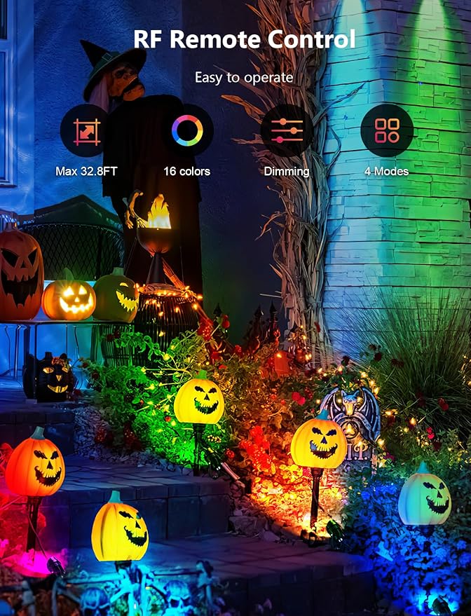 12W RGBW Color Changing Landscape Lights - Low Voltage LED Landscape Lighting Remote Control Spotlight Outdoor Waterproof Garden Pathway Halloween Christmas Spot Lights 8 Pack with Connector