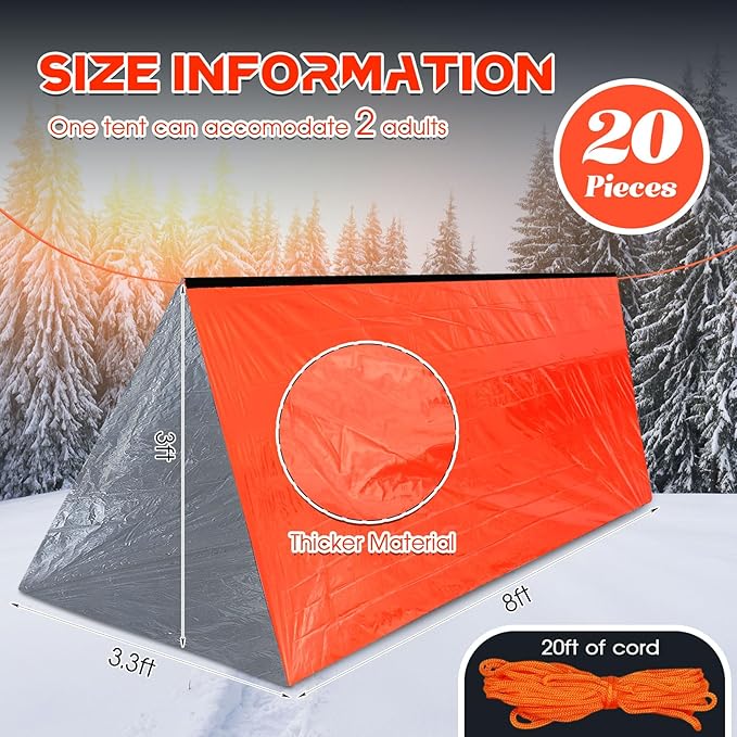Woanger 4/10/20 Pcs Emergency Tent for Homeless Survival Tents Bulk 2 Person Tube Camping Tents 8 ft x 3 ft Shelter Survival Tent Portable Shelter for Hiking Backpacking Camping Outdoor