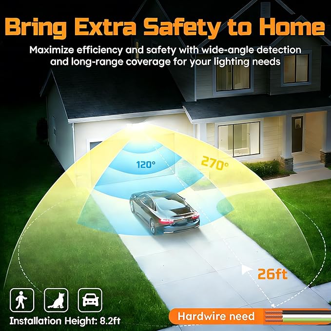 CLAONER 20W 3000LM LED Security Motion Sensor Outdoor Floodlights 6500K Daylight Remote Control 3 Modes Dusk to Dawn Waterproof 3 Heads Hardwired Flood Light for Driveway Garage Porch(2 Pack)