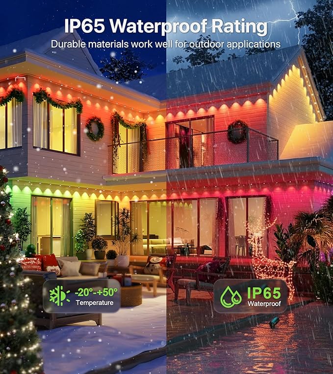 Permanent Outdoor Lights 50FT RGB+IC LED Lights with Smart APP &amp Remote Control 72 Scene Modes Waterproof IP65 for Holiday Christmas Yard Decorations(Extension Cord Not Included)