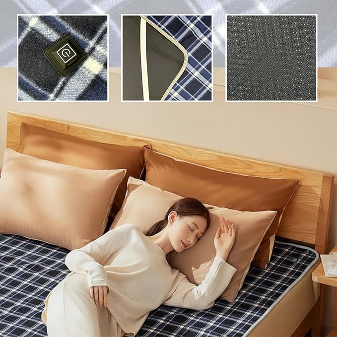 Heated Sleeping Bag Liner with 6 Heating Zones – Portable USB Heated Sleeping Pad for Camping Hiking Backpacking – 3 Temperature Levels Waterproof Electric Heated Blanket for Cold Weather