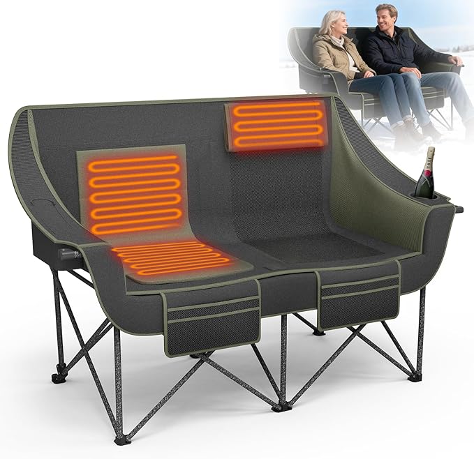 Heavy Duty Double Camping Chair with Padded Camping Loveseat – Oversized 2 Person Folding Camping Chair for AdultsPortable Camping Sofa with Cup Holders &amp Carry Bag for Outdoor Lawn Beach or Pat