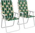 Set of 2 Patio Folding Chairs Classic Outdoor Camping Chairs Portable Lawn Chairs for Camping Garden Pool Beach Backyard w/Armrests Green