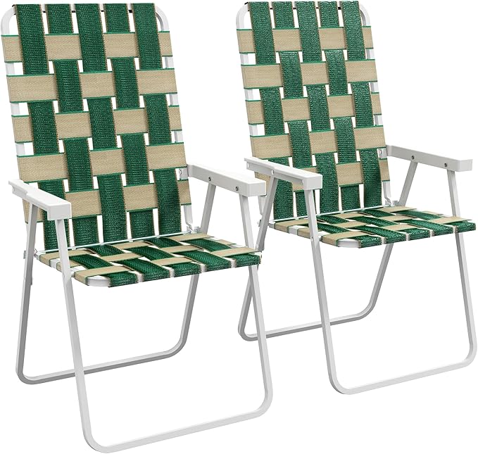 Outsunny Set of 2 Patio Folding Chairs Classic Outdoor Camping Chairs Portable Lawn Chair Set for Camping Garden Pool Beach Backyard with Armrests Green