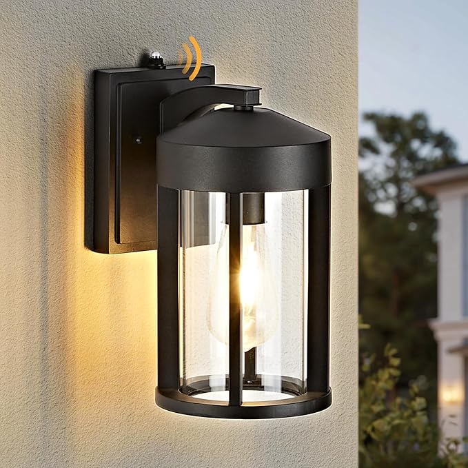 OKELI Dusk to Dawn Outdoor Lights Fixture Wall Mount–Geometric Industrial Black Exterior Wall Sconce Waterproof Anti-Rust with Photocell Sensor Outside Porch Light for House Patio Entryway Garage