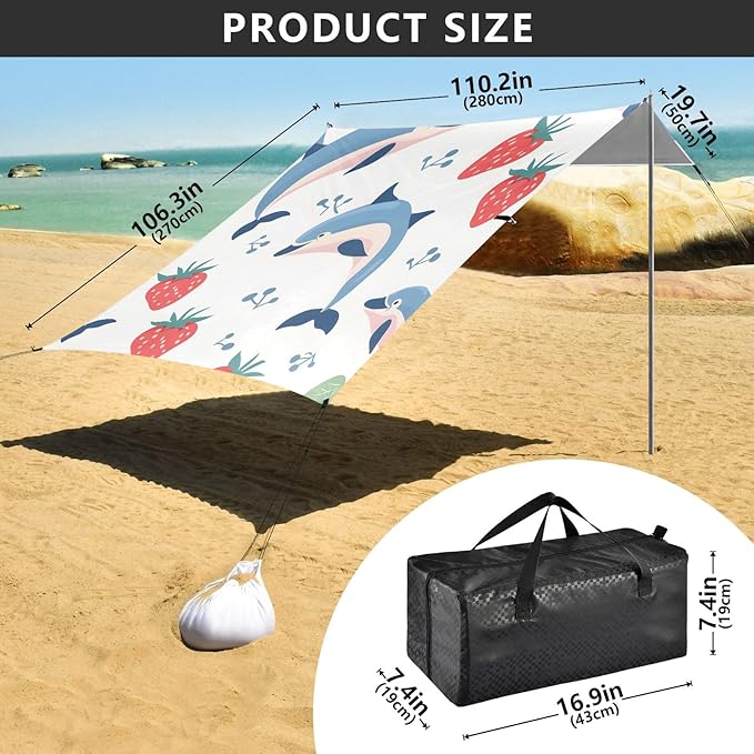 Dolphin Strawberry Camping Sun Shelter Beach Tent Portable Beach Sun Shade Outdoor Canopy for Camping Trips Fishing Picnic