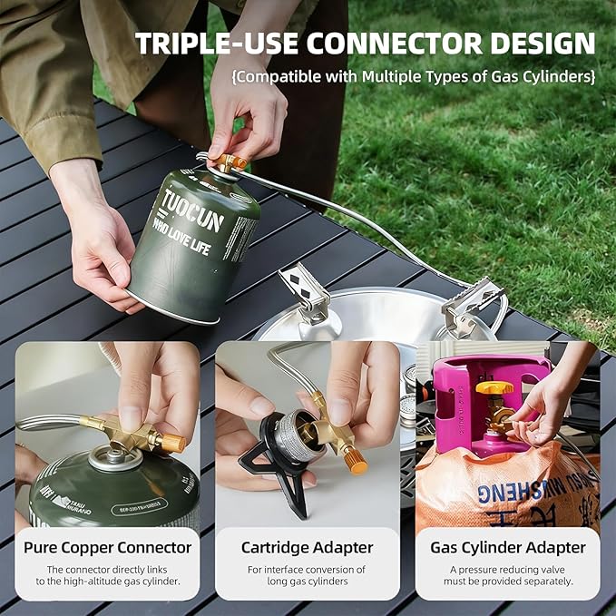 Portable Camping Stove Lightweight Camp Stove Collapsible Backpacking Stove Suitable for Outdoor Camping Cooking Hiking and Picnic 19800W Green and Coffee-coloured (Coffee-coloured)