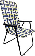 Lawn Chair Folding Steel Webbing Chaise Patio Lounger Seat Wood Handles Great for Camping Beach Fishing Backyard Stadium Pool Boating and Sports 1 Pack Blue/Yellow