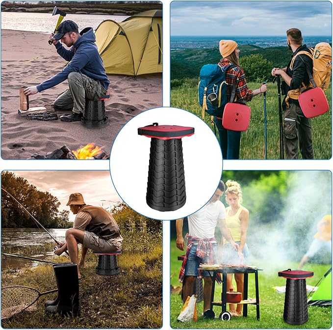 Upgraded Square Folding Stool Max Load Capacity 485lbs Portable Collapsible Seat Telescoping Foldable Stool for CampingFishingHikingTravel Red