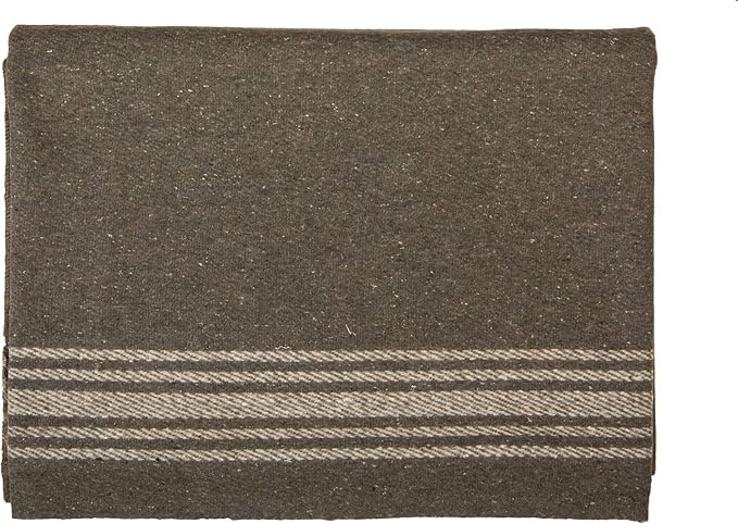 Farm Blue Wool Blanket Military Style - Thick &amp Lightweight Army Camping Blankets 80x62 - Large Camp Survival Blankets - Car Hiking Backpacking &amp Festivals (French Olive with a Light Tan S