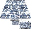 Blue and White Chinese Folk Chinoiserie Style Waterproof Outdoor Picnic Blanket Sandproof Beach Mat for Camping Hiking Grass Travelling
