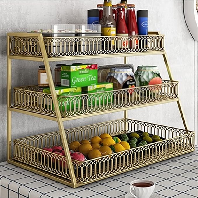 JITUIHOM Kitchen Rack Kitchen Table Rack Desktop Storage Cabinet Double-Layer Tableware Fruit and Vegetable Seasoning(Small)