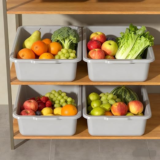 24 L Plastic Utility Bus Tub Commercial Bus Box Dish Bus Tub Gray 4 Packs
