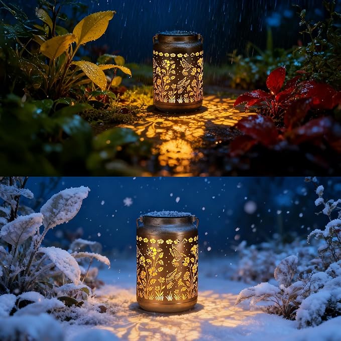 Lyeasw Garden Decor Hummingbird Solar Lanterns 7 Inches Waterproof Hanging Lights for Outside Metal Outdoor Decorations for Patio Yard Pathway Birthday Gifts for Women(Bronze)