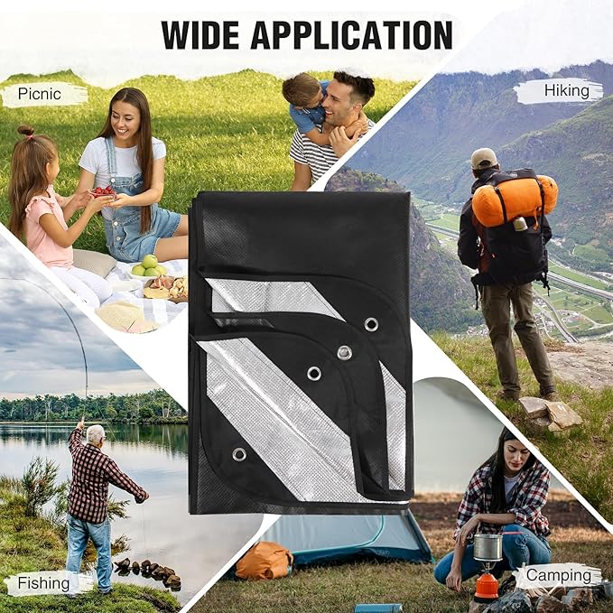 RedSwing 2 Pack Heavy Duty Waterproof Emergency Thermal Tarp Insulated Survival Blanket for Outdoor Camping Hiking and Emergency Shelter Green+Black