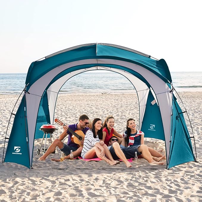 Beach Tent 12 X 12ft Large UPF50+ Pop Up Canopy with 2-Pcs Side Wall Sun Shelter Rainproof Waterproof for Camping Trips Backyard Fun Fishing Parties Or Picnics(Ocean Blue)
