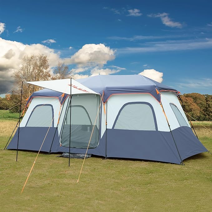 Family Camping Tent for 8-12 People 2-Minute Instant Setup with 2 Room Dividers Waterproof Windproof Ventilated Easy Carry for Outdoor Camping Hiking Picnic