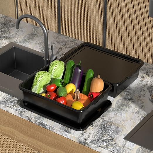 13 L Plastic Bus Tubs with Lids Food Service Bus Tub Box Black 12 Packs