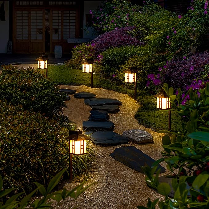 GIGALUMI Japanese Decor Solar Lights for Outside Pathway Lights 4 Pack - Lawn/Patio/Yard/Walkway/Driveway Decoration