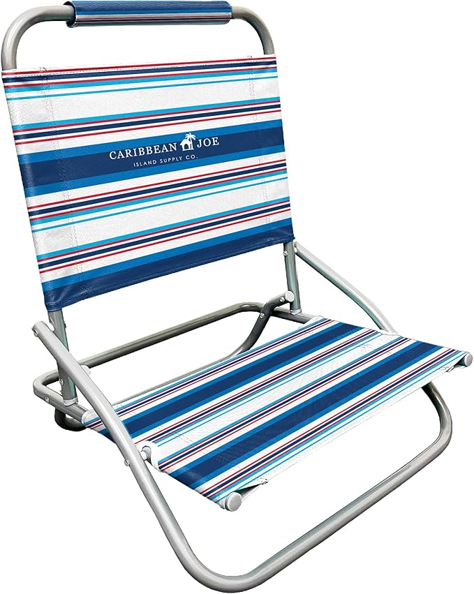 Caribbean Joe Folding Beach Chair 1 Position Lightweight and Portable Foldable Outdoor Camping Chair Red White and Blue Stripe