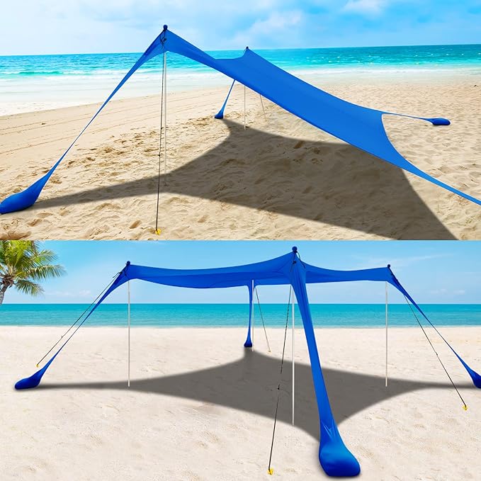 COMMOUDS Beach Tent Sun Shelter - UPF50+ Pop Up Beach Canopy with Sandbags &amp Sand Shovel &amp Windproof Poles Portable Sun Shade for Beach Camping Picnics Backyard