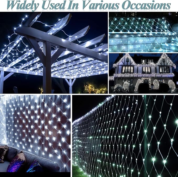 300 LED Net Lights for Bushes 14.8ft x 5ft 8 Modes Christmas Outdoor Mesh Lights Connectable Waterproof Decorative String Light Plug in for Xmas Tree Garden Wedding Party (Clear Wire White)