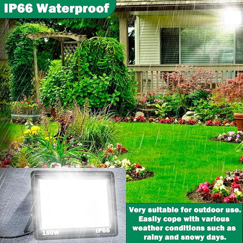150W LED Flood Light18000LM Floodlight with PlugIP66 Waterproof Outdoor Lights 5000K Daylight White Security LightsOutdoor Floodlights for Yard Stadium Garden（2 Pack）