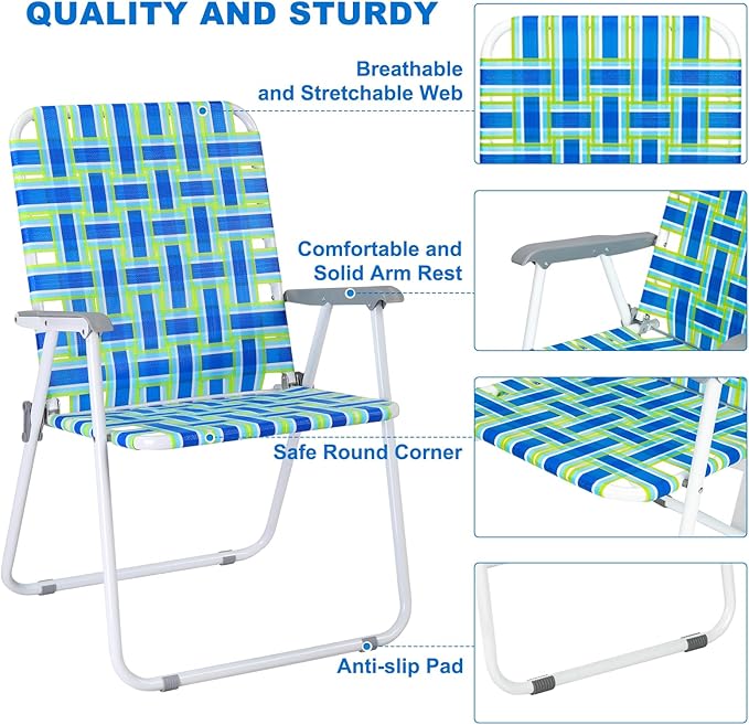 VINGLI Oversized Patio Lawn Chairs Folding 1 Piece Webbed Folding Chair Outdoor Beach Chair Portable Camping Chair for Yard Garden (Blue Oversized)
