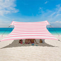 Beach Tent Canopy UPF 50+ UV Protection Beach Sun Shade Portable 10×10 FT Large Pop-Up Tent Sun Shelter with Sand Anchors Ground Pegs Easy Setup for Camping Park and Backyard Fun-Pink Stripe