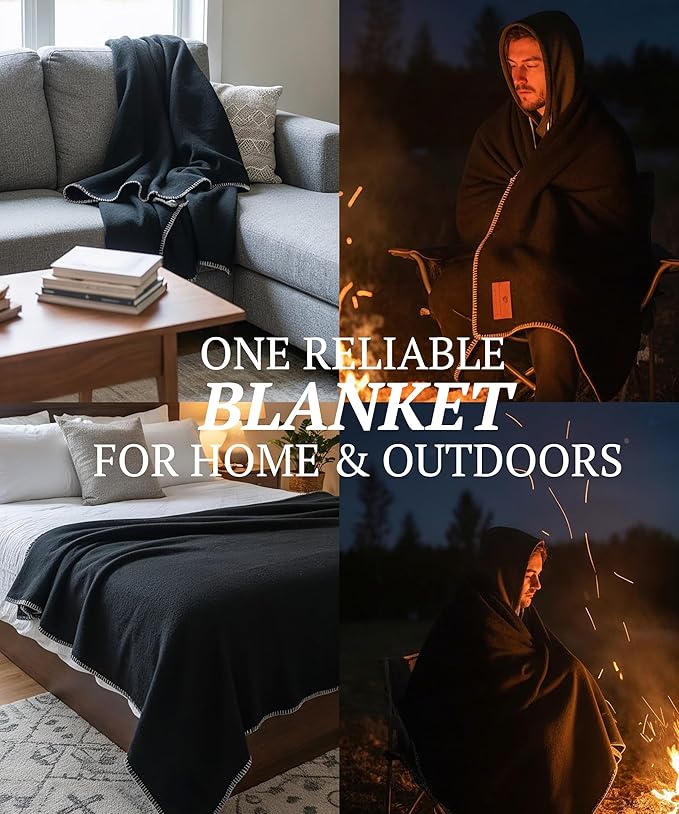 100% Wool Blanket - Premium Ultra-Soft &amp Warm Twin 62x 84 Large Size Blanket for Couch Bed Home Camping &amp Outdoors