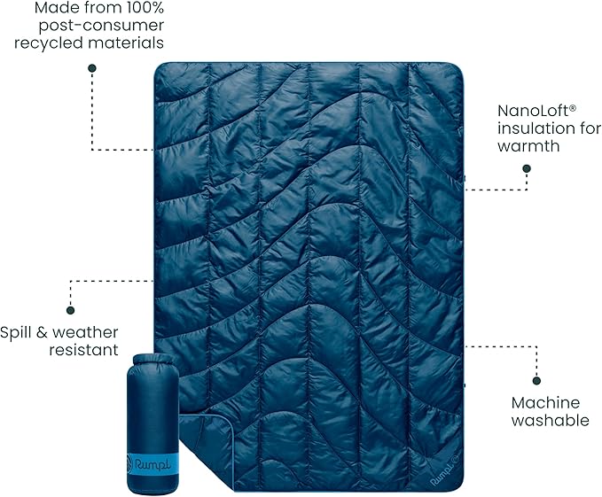 Rumpl Travel Puffy Blanket Ultra-Packable Travel-Size Warmth and Comfort Deepwater
