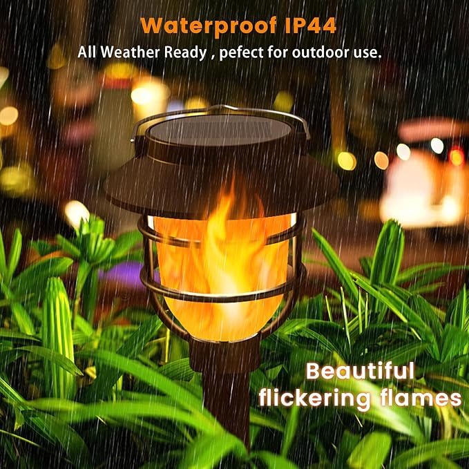 10 Pack Solar Pathway Lights Outdoor - Bright Solar Powered Garden Lights with Flickering Flame Auto On/Off Waterproof Path Lights Decorative Landscape Lighting for Yard Patio Walkway Driveway