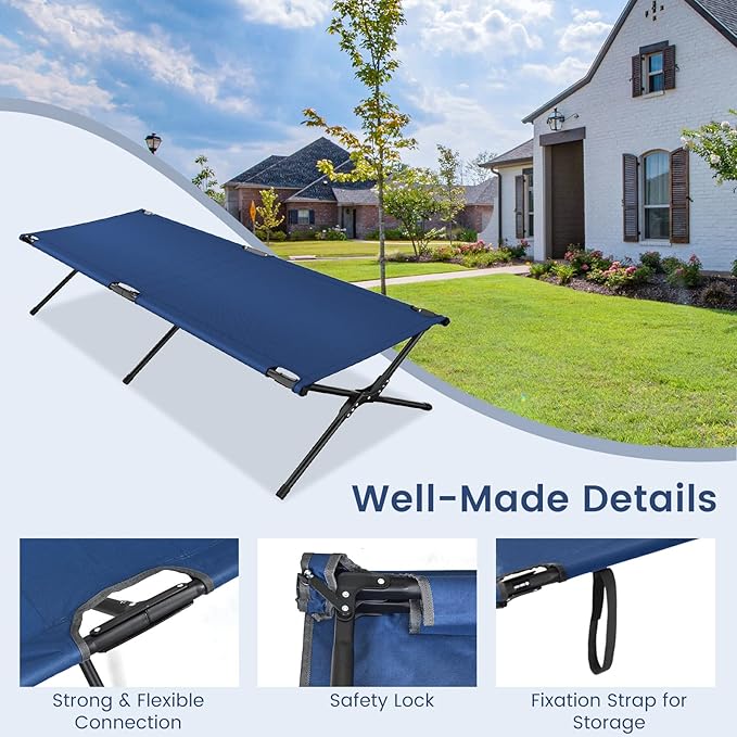 Goplus Folding Camping Cot with Carrying Bag Portable Lightweight Outdoor Sleeping Bed for Adults Kids 300LBS Weight Capacity Heavy-Duty Camping Bed for Traveling