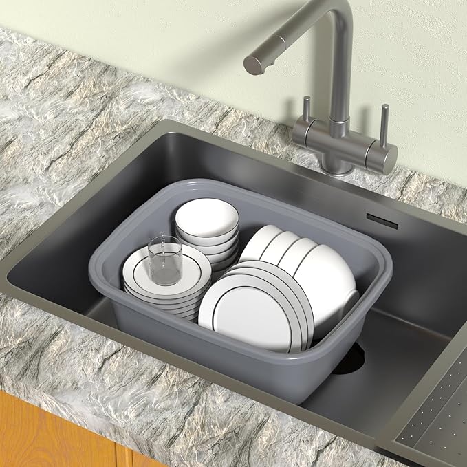 12 Quart Plastic Dish Tubs Grey Wash Basin 4 Packs