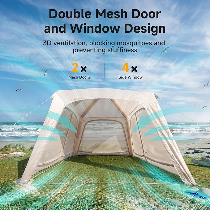 Inflatable Blow Up Tents for CampingWaterproof Oxford Hot Tent with Manual PumpSpacious Easy Setup Inflatable Camping Air Tent for Family Glamping