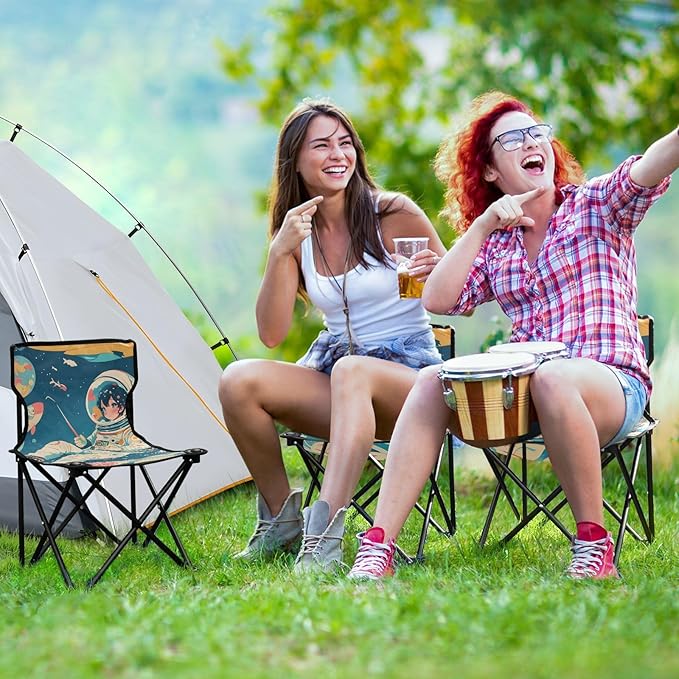 Anime Astronaut Portable Camping Chairs Folding Chair - Durable Oxford Fabric Lightweight Iron Frame Easy Fold Design - Ideal for Outdoor Activities Camping Fishing and Travel