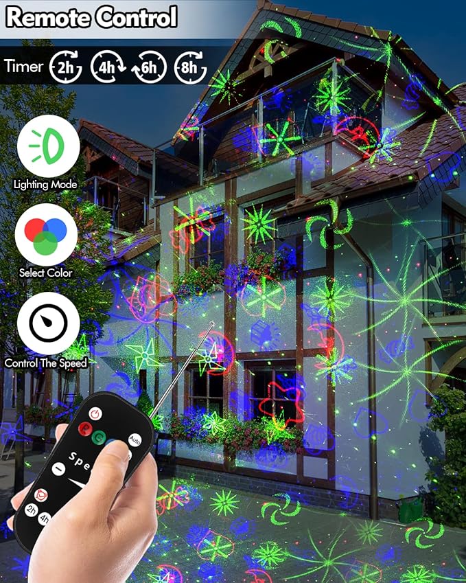 Poeland Christmas Moving Laser Lights Garden Projector Lights 30 Patterns Decorative Lights for Indoor Outdoor Home Garden