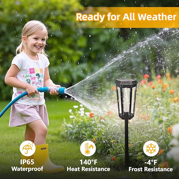 Solar Pathway Lights Outdoor 4 Pack Bright Solar Lights Outdoor Waterproof Bright Up to 10 Hrs Auto On/Off Garden Lights for Yard Landscape Driveway Walkway with 2 Lighting Modes