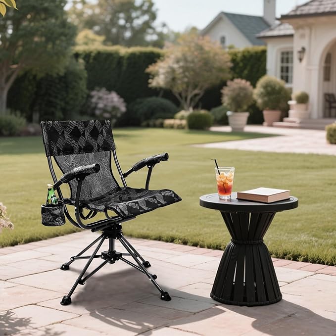 REDCAMP 360° Swivel Hunting Chairs for Ground Blinds Portable Folding Camping Chairs for Adults Hunting Seats with Hard Arms for Fishing Camping Black